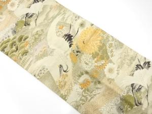 アンティーク　鶴に菊・波模様織り出し名古屋帯（材料）